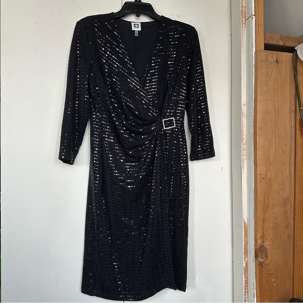 Anne Klein Black Long Sleeve Sequince Dress